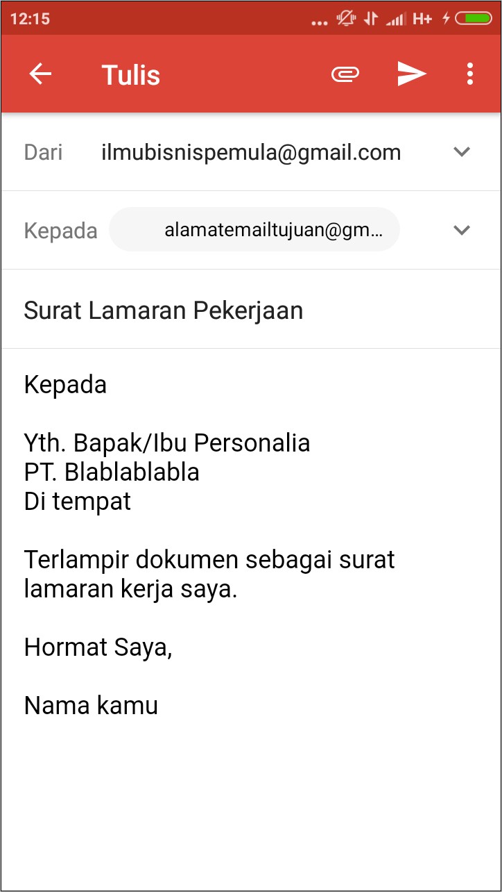 Contoh Surat Lamaran Kerja Ia Email