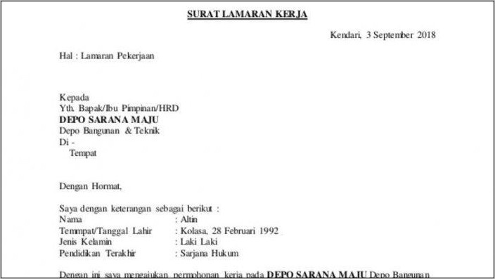 Contoh Surat Lamaran Kerja Ke Bcs