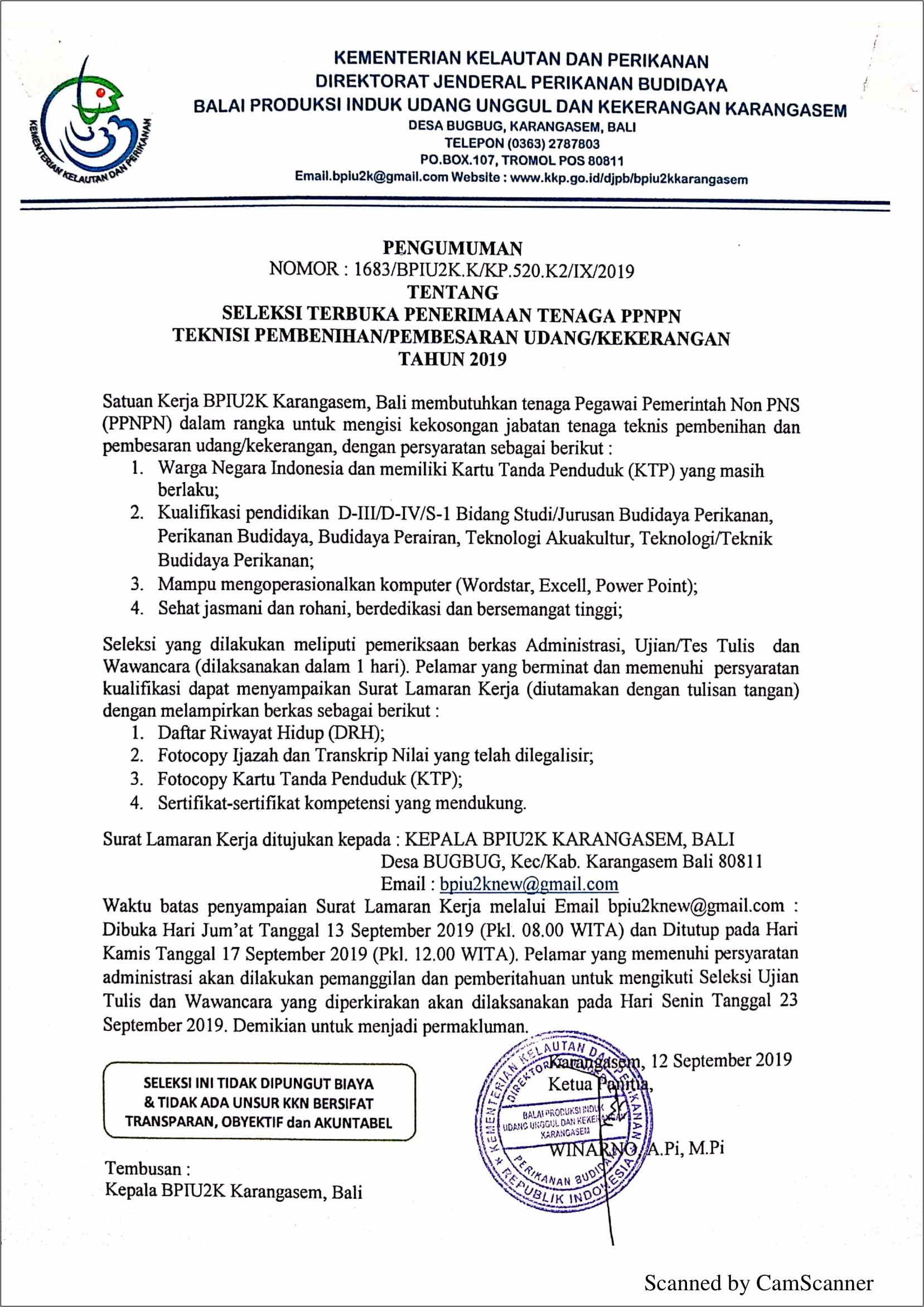 Contoh Surat Lamaran Kerja Ke Dkp