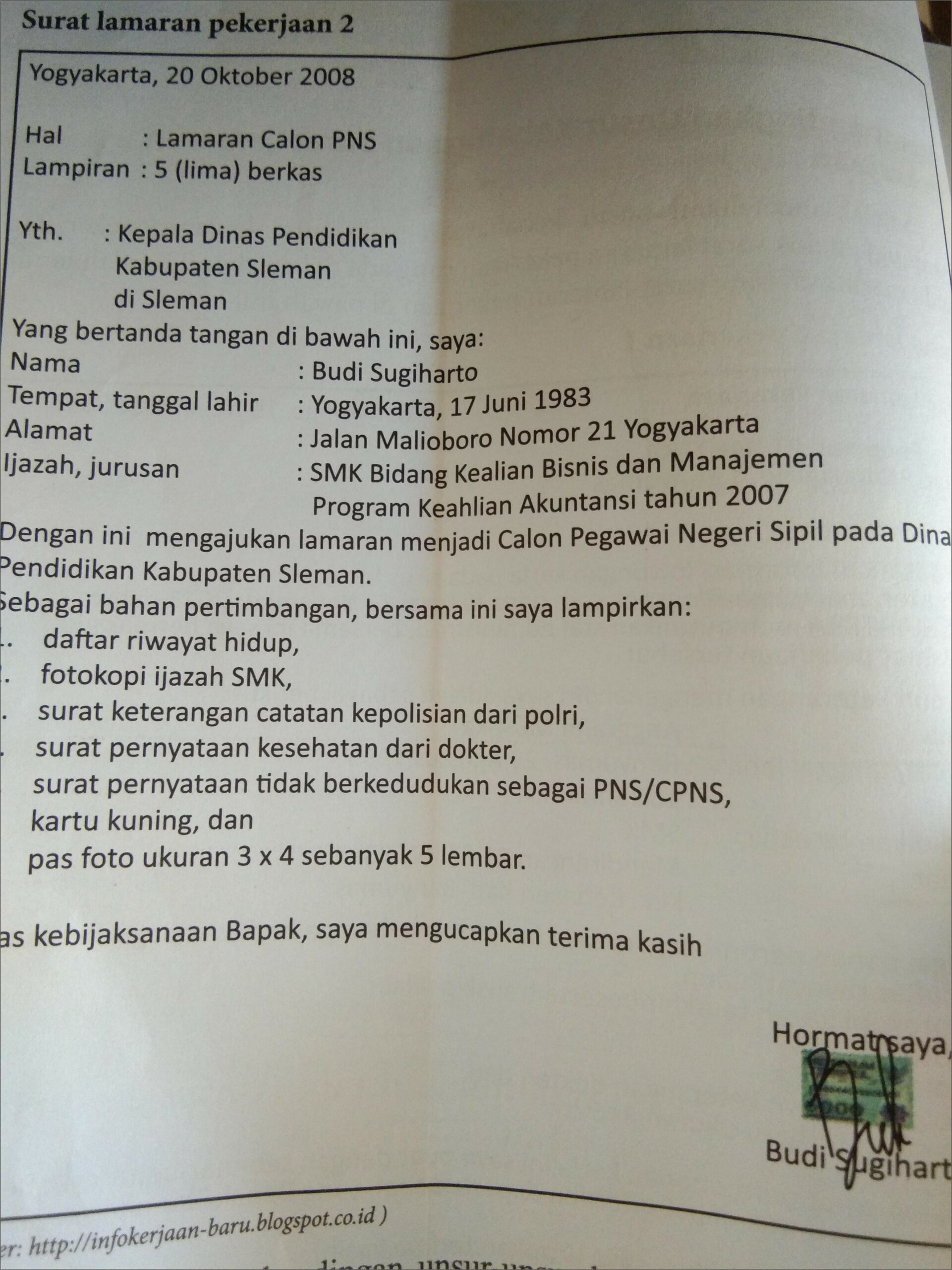 Contoh Surat Lamaran Kerja Ke J&t