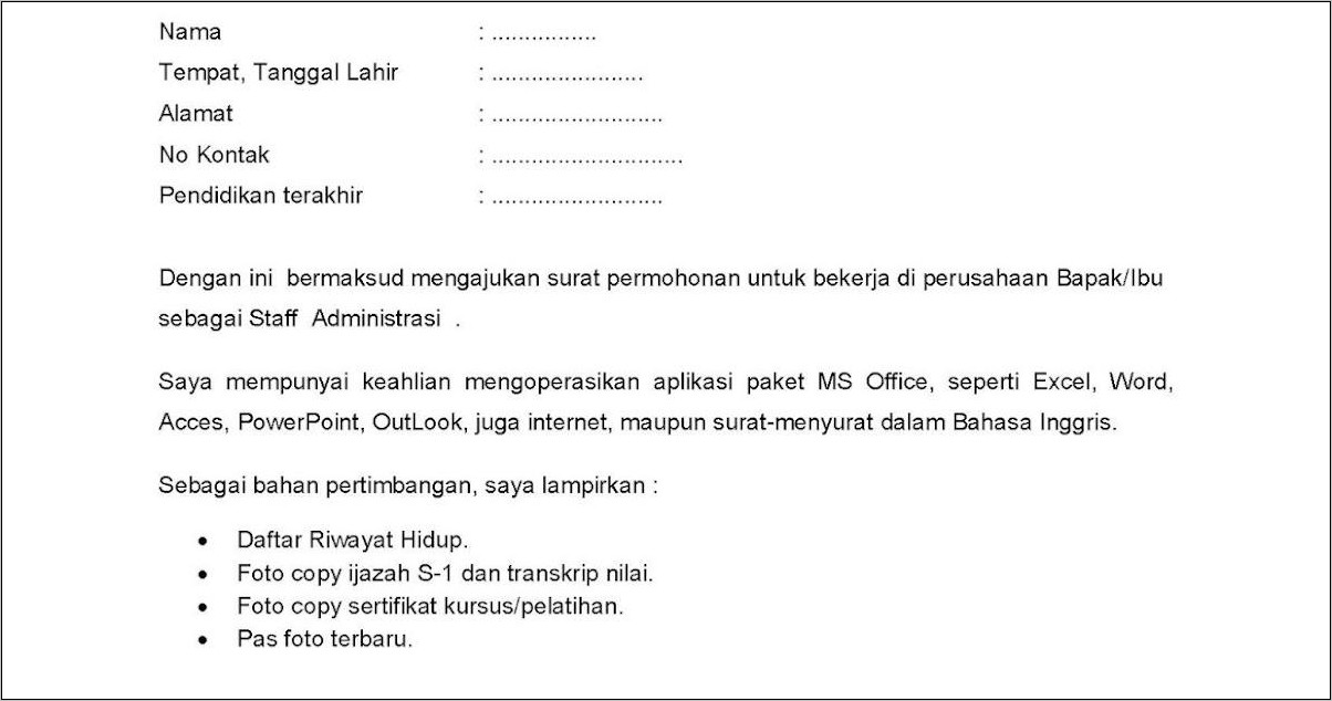 Contoh Surat Lamaran Kerja Ke Pt Epson