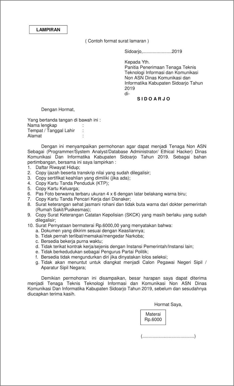 Contoh Surat Lamaran Kerja Ke Pt Pindad