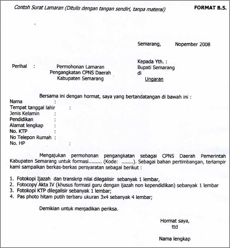 Contoh Surat Lamaran Kerja Kementriandesa