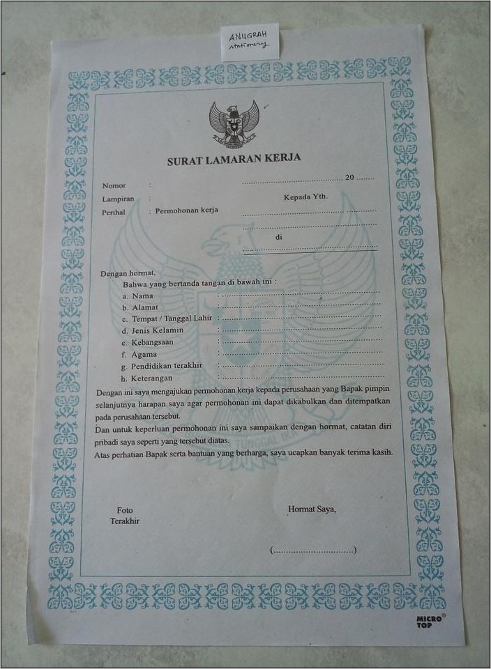 Contoh Surat Lamaran Kerja Komida