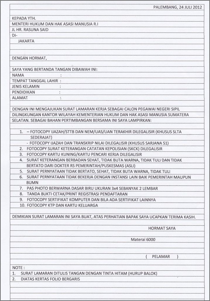 Contoh Surat Lamaran Kerja Latin