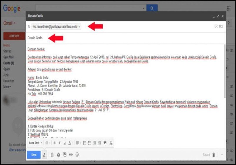 Contoh Surat Lamaran Kerja Lewaat Email