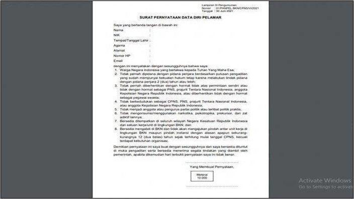 Contoh Surat Lamaran Kerja Pada Instansi Pemerintah Bawaslu