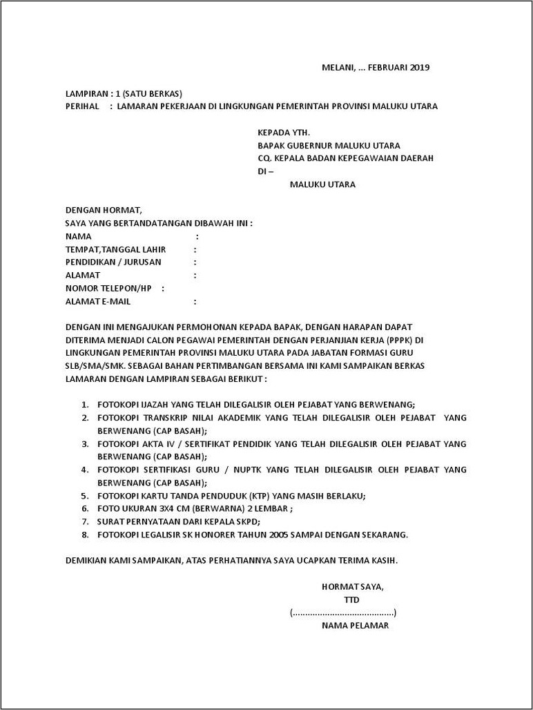 Contoh Surat Lamaran Kerja Pdf 2019