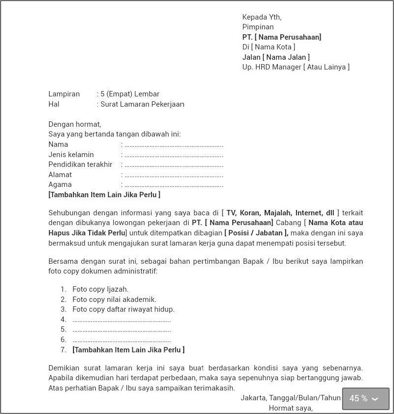 Contoh Surat Lamaran Kerja Perawat Di Dinas Kesehatan Pdf