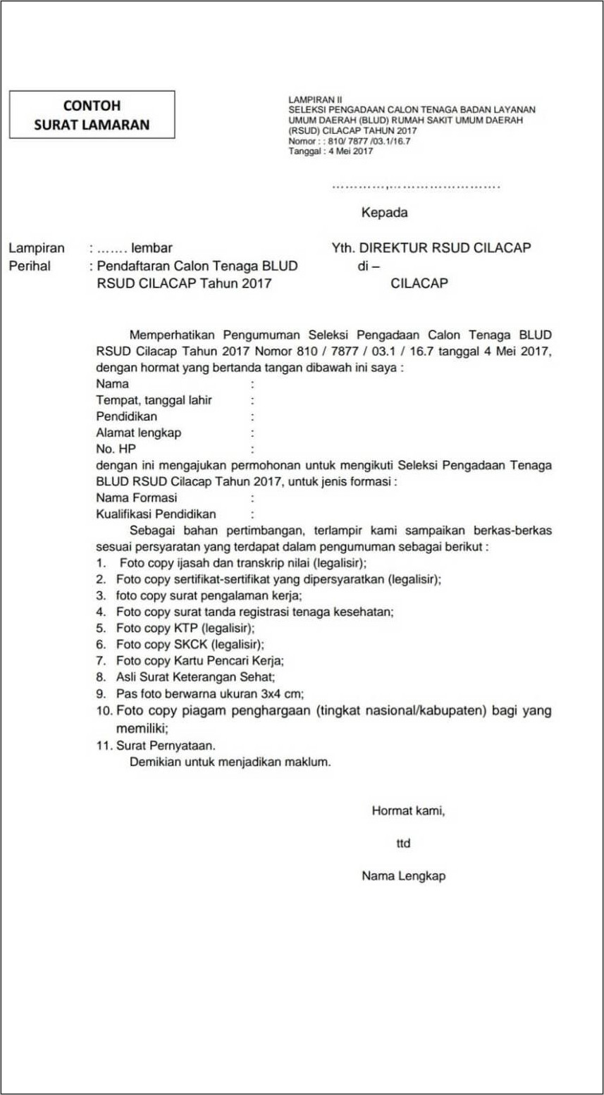 Contoh Surat Lamaran Kerja Perawat Honorer