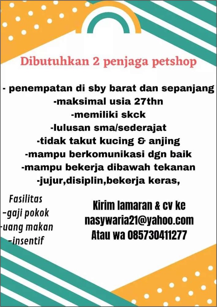 Contoh Surat Lamaran Kerja Petshop