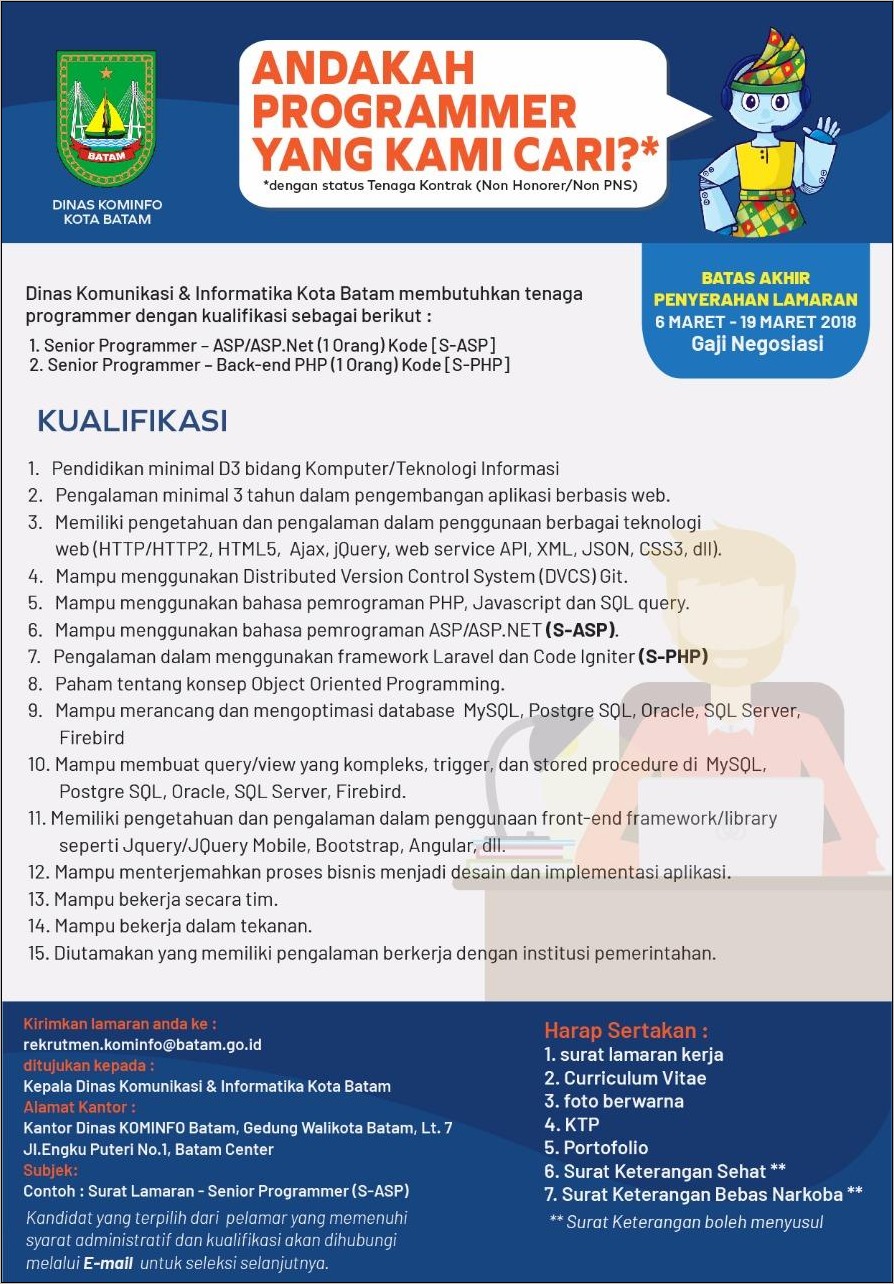 Contoh Surat Lamaran Kerja Programenr