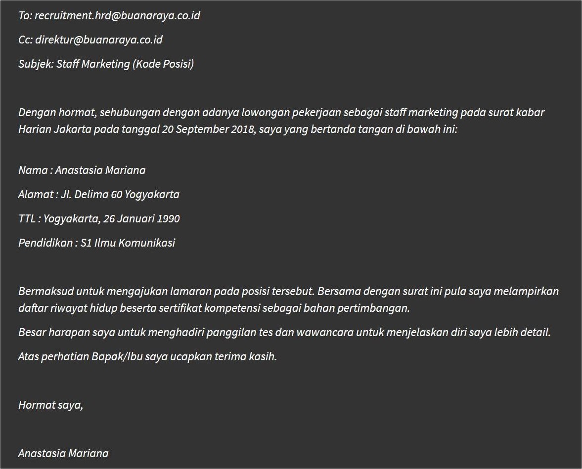 Contoh Surat Lamaran Kerja Pt Holcim Lewat Email