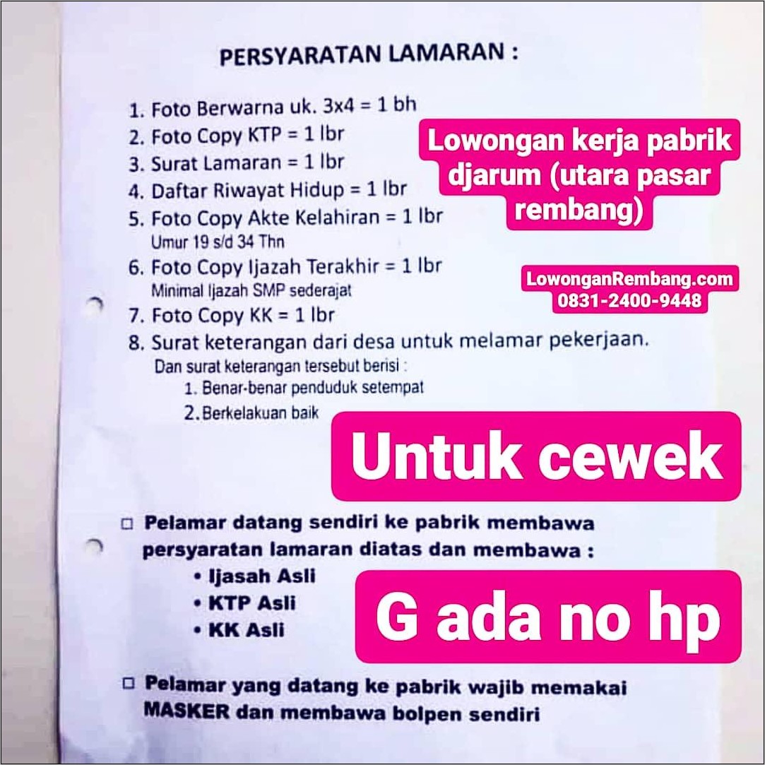 Contoh Surat Lamaran Kerja Pt Jarum