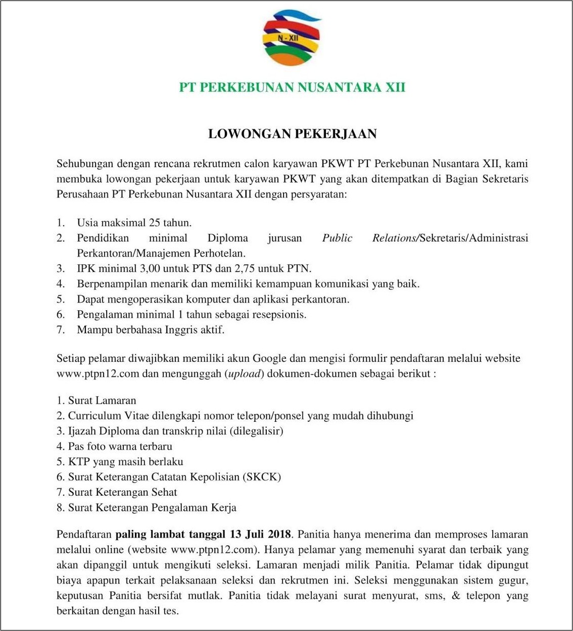 Contoh Surat Lamaran Kerja Pt Perkebunan Nusantara Xiv