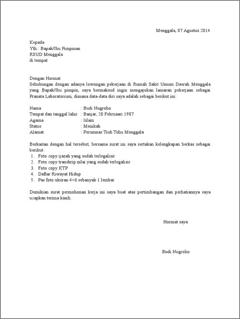 Contoh Surat Lamaran Kerja Rumah