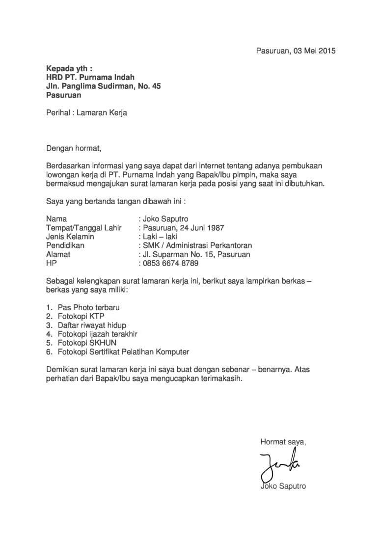 Contoh Surat Lamaran Kerja Silvrr Indonesia