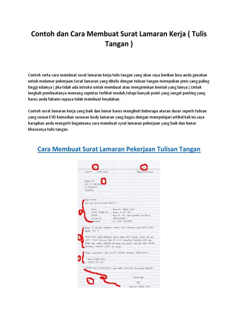 Contoh Surat Lamaran Kerja Tulis Tangan Sesuai Eyd