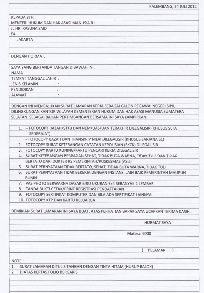 Contoh Surat Lamaran Kerja Tulis Tanganyang Benar