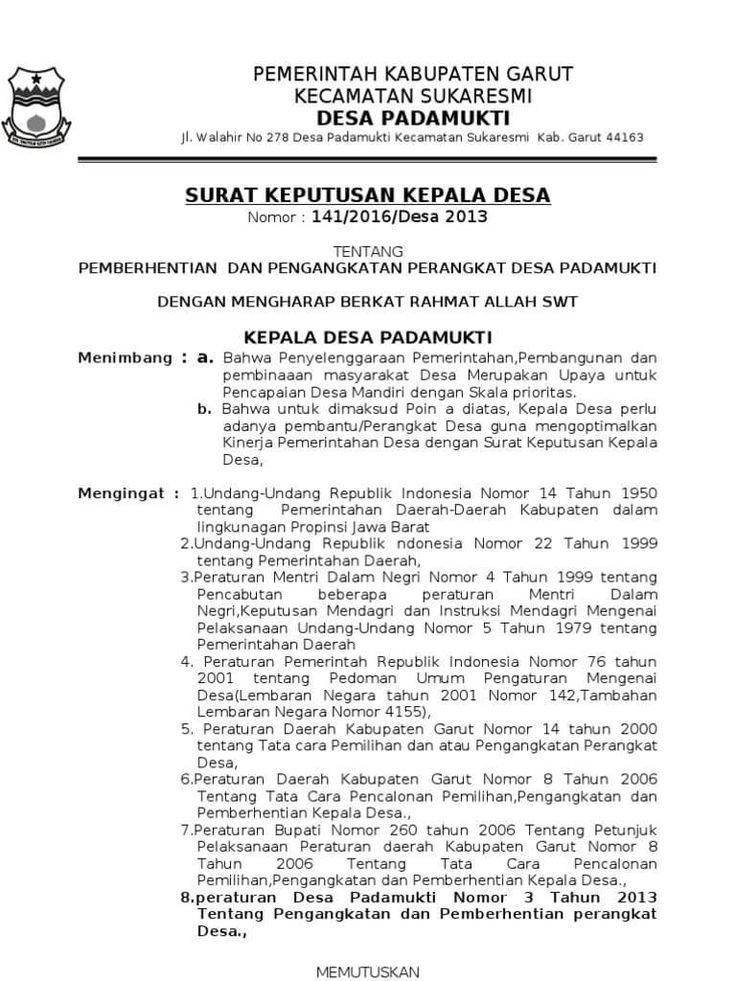 Contoh Surat Lamaran Kerja Untuk Menjadi Perangkat Desa