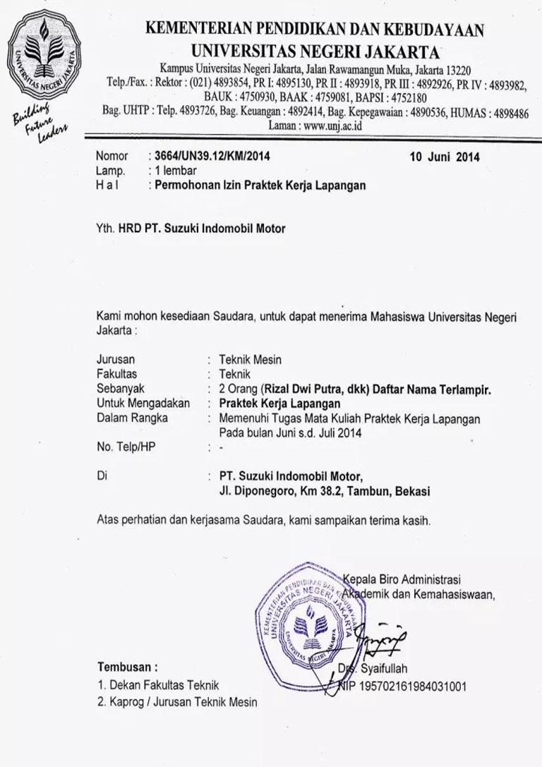 Contoh Surat Lamaran Kerja Untuk Pkl