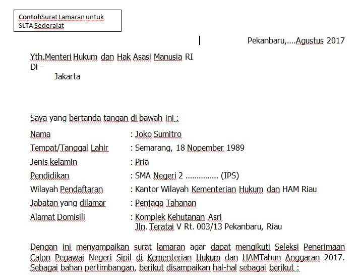 Contoh Surat Lamaran Kerja Untuk Pnm