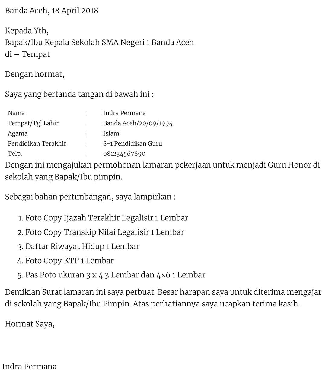 Contoh Surat Lamaran Kerja Untuk Sekolah Tk