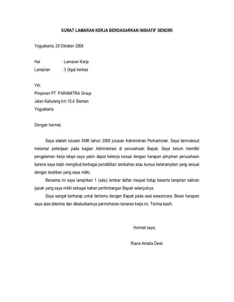 Contoh Surat Lamaran Kerja Untuk Tpm