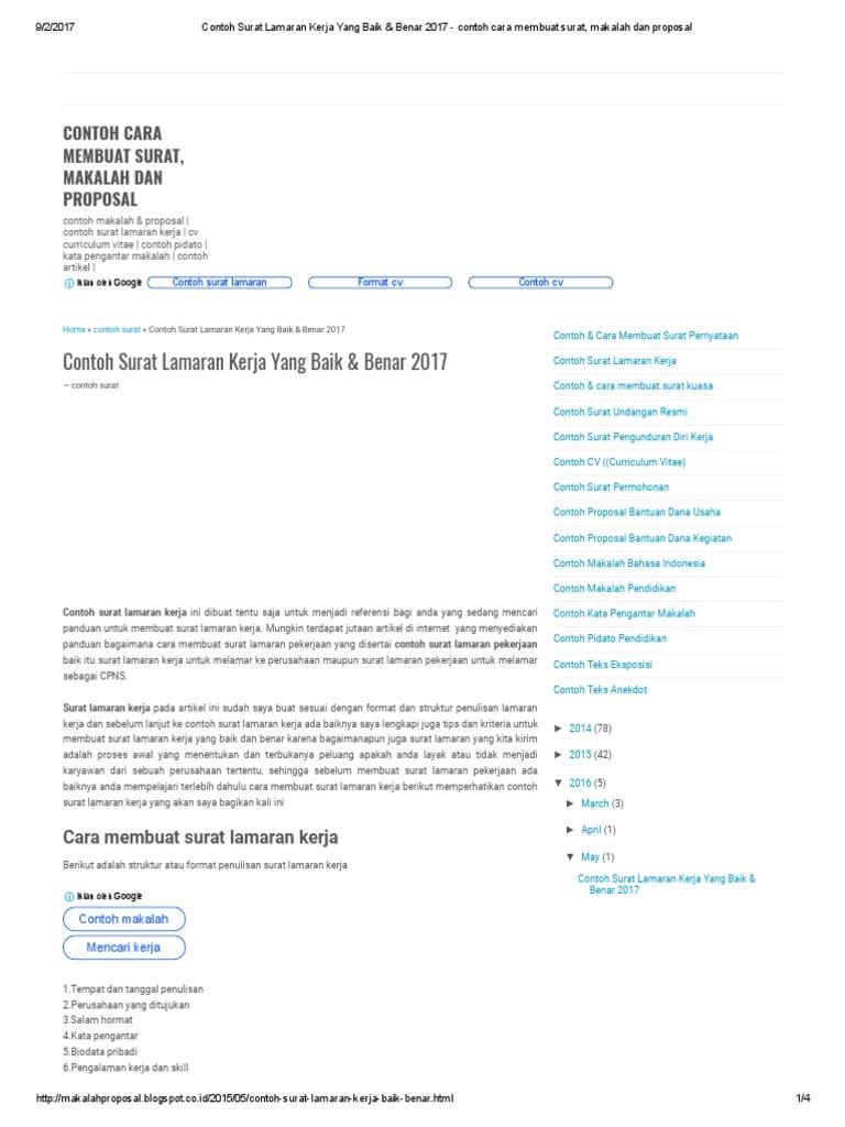 Contoh Surat Lamaran Kerja Yang Baik Dan Benar 2014