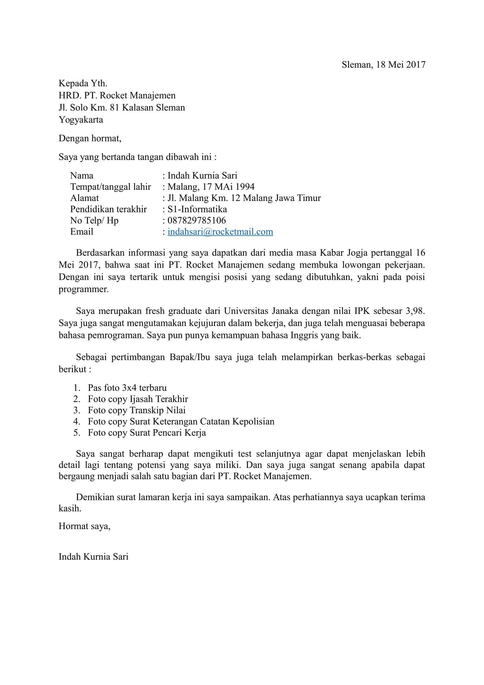 Contoh Surat Lamaran Kerja Yang Baik Dan Benar Perusahaan Jakarta