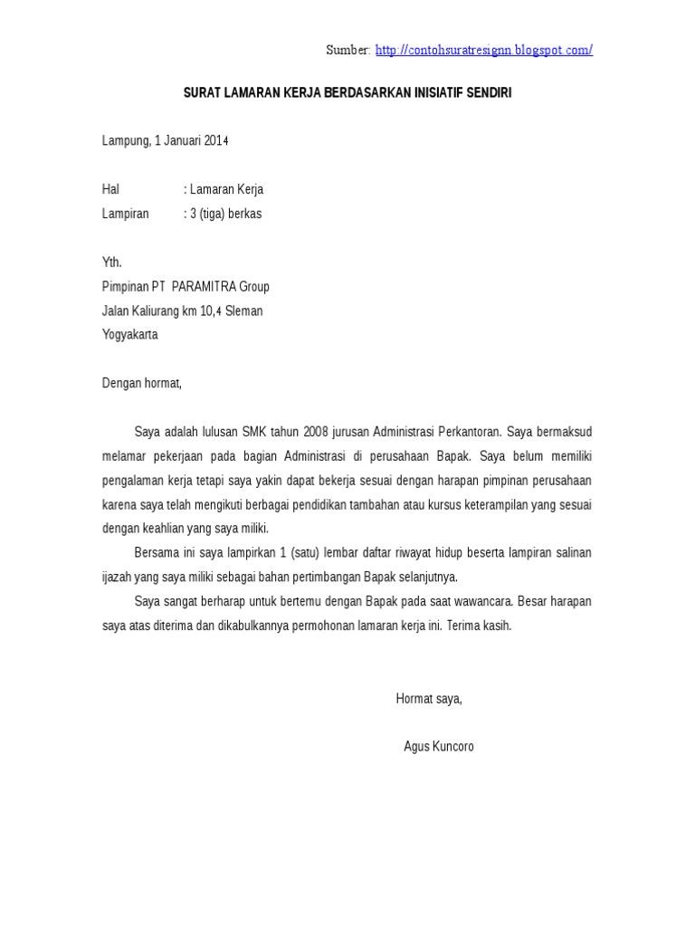 Contoh Surat Lamaran Kerja Yang Disarakan