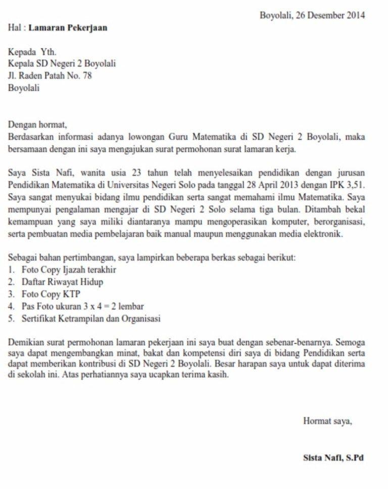 Contoh Surat Lamaran Mengajar Di Mtsn