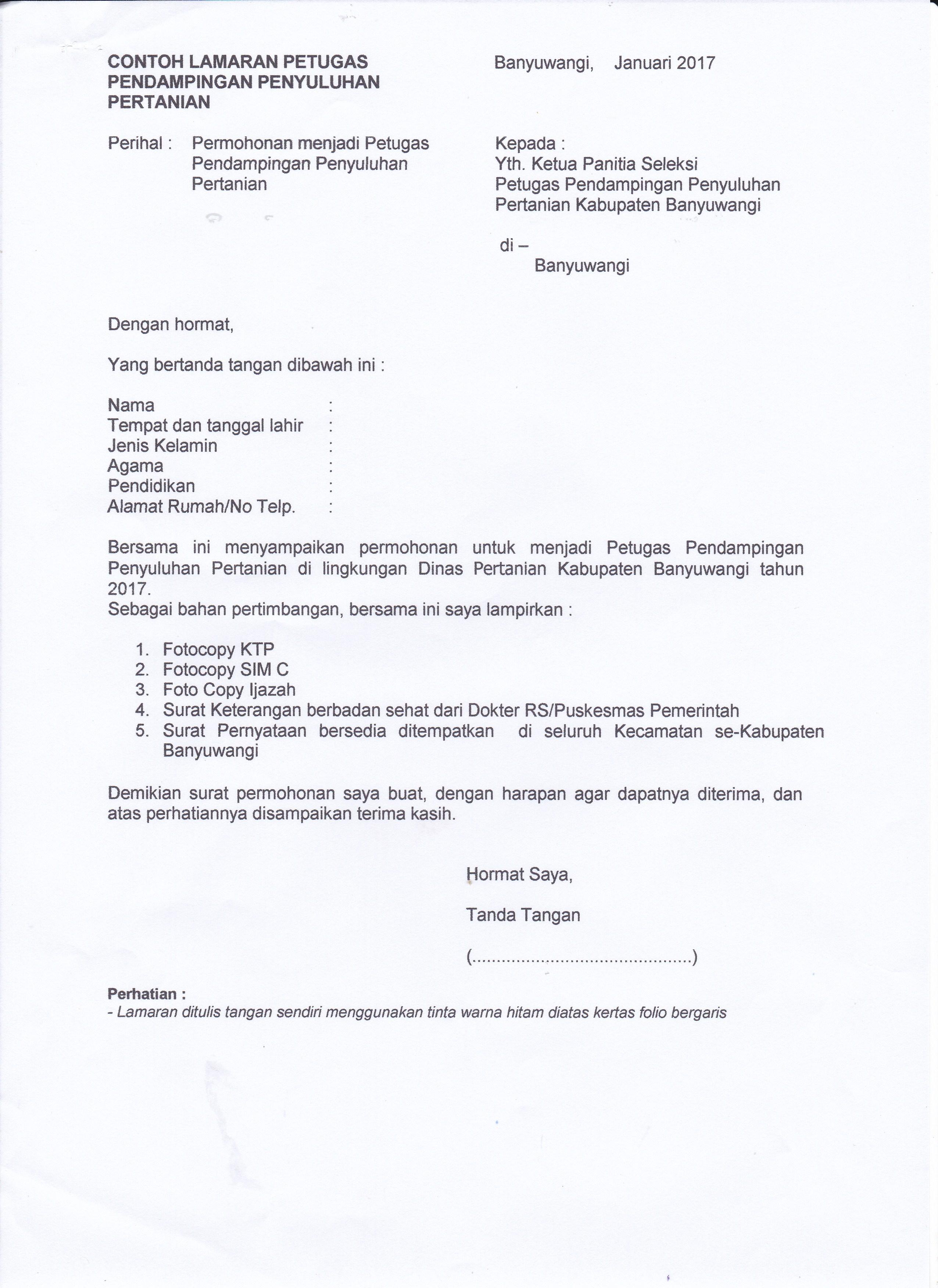 Contoh Surat Lamaran Menjadi Penyuluh