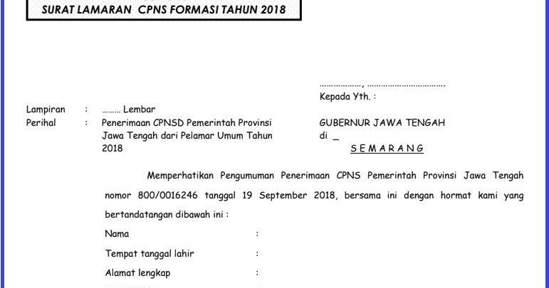 Contoh Surat Lamaran Pada Cpns 2019