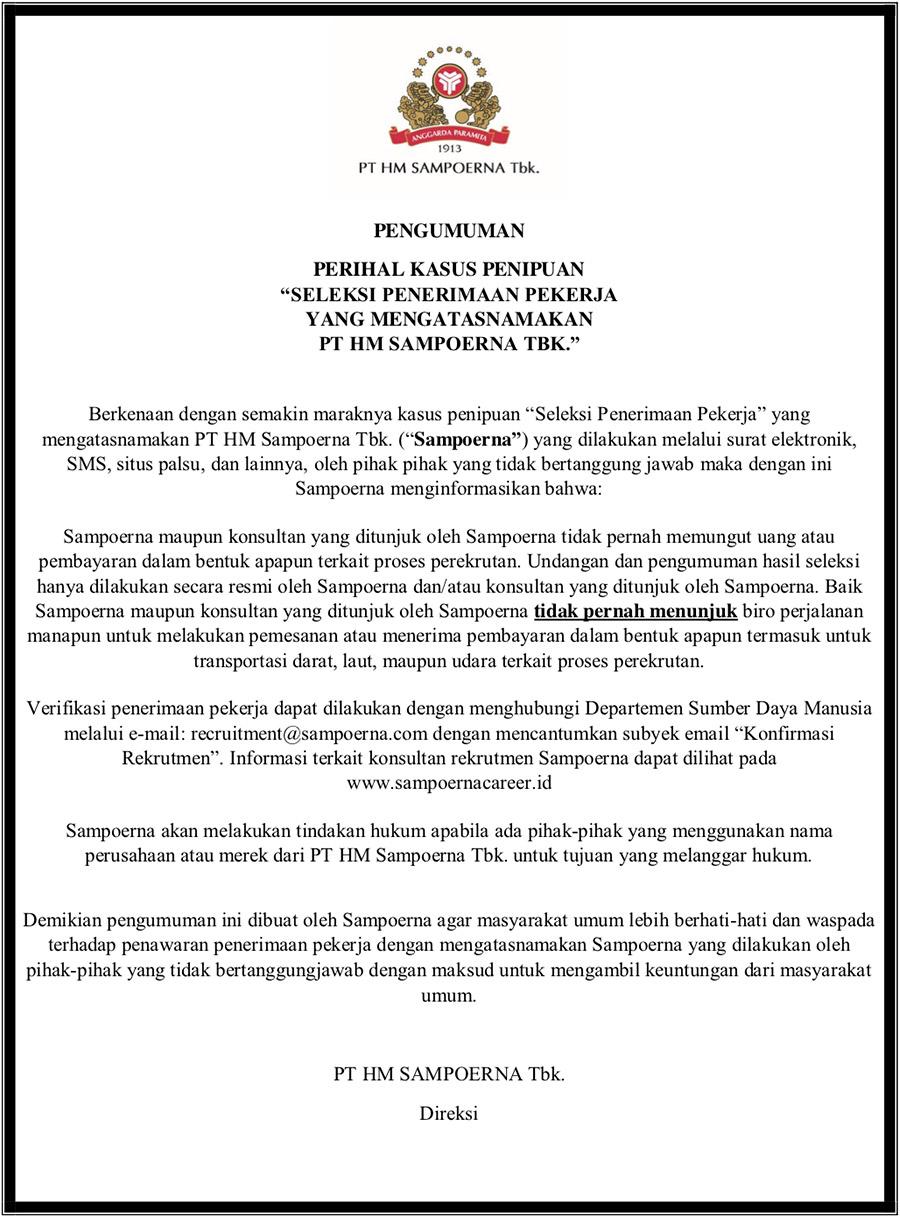 Contoh Surat Lamaran Pada Pt Hm Sampoerna