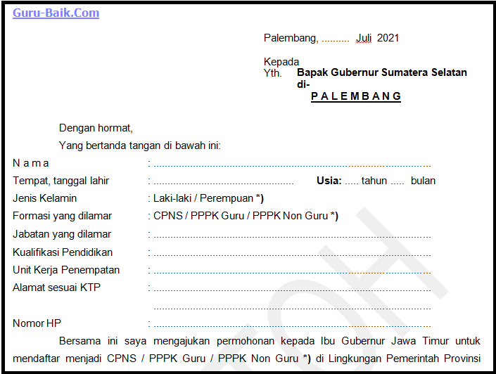 Contoh Surat Lamaran Pekerjaan Di Pemrintah