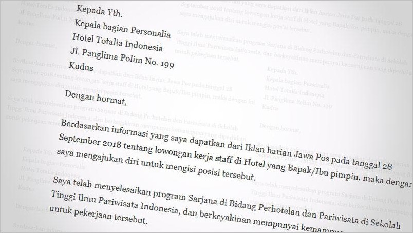 Contoh Surat Lamaran Pekrjaan Hotel