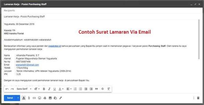 Contoh Surat Lamaran Pekrjaan Via Email