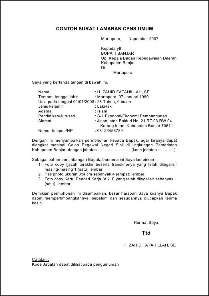 Contoh Surat Lamaran Pemerintah Doc