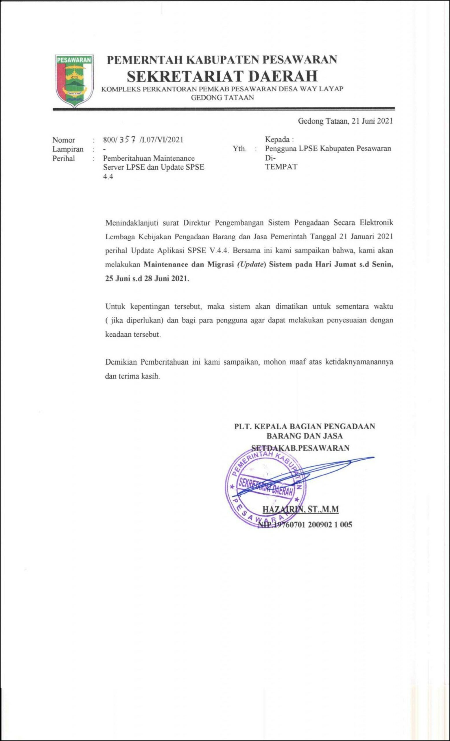 Contoh Surat Lamaran Pemerintah Provinsi Lampung Cpns 2019