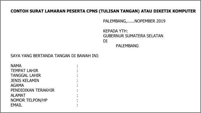 Contoh Surat Lamaran Pemerintah Provinsi Sumatera Selatan