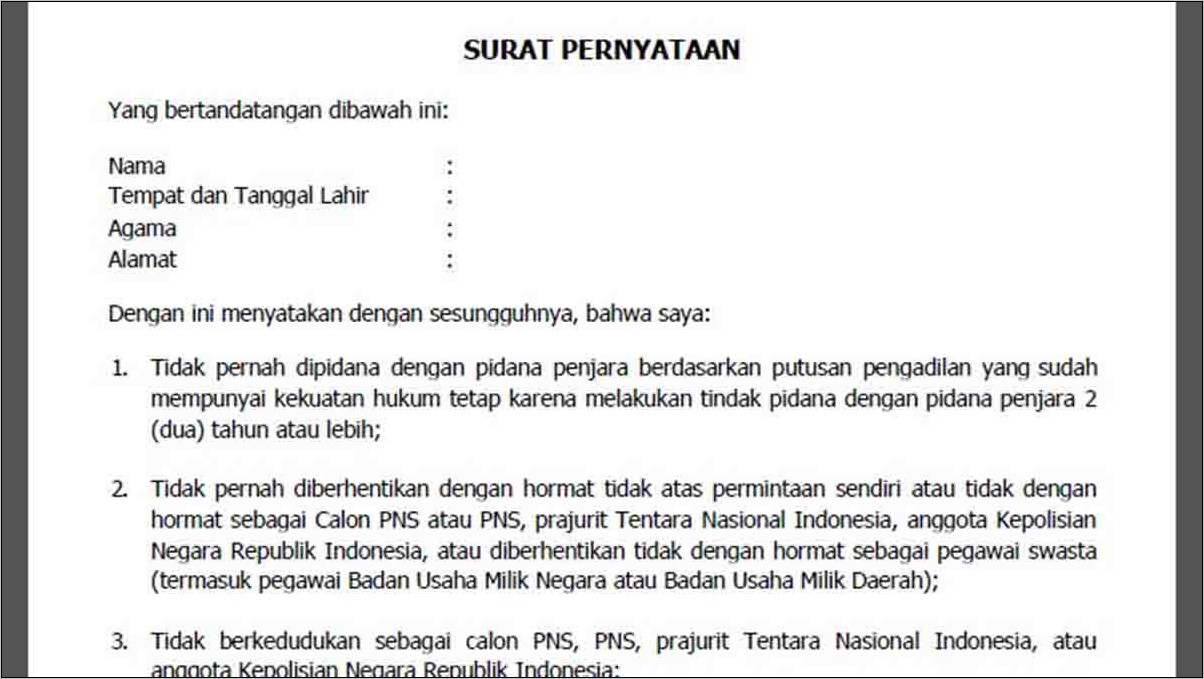 Contoh Surat Lamaran Penerimaan Cpns Di Lingkungan Kabupaten Bogor