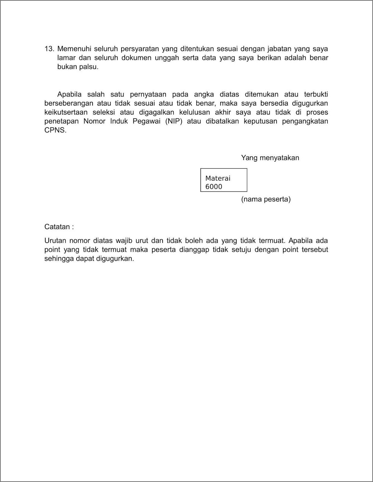 Contoh Surat Lamaran Pernyataan Cpns Depok 2019