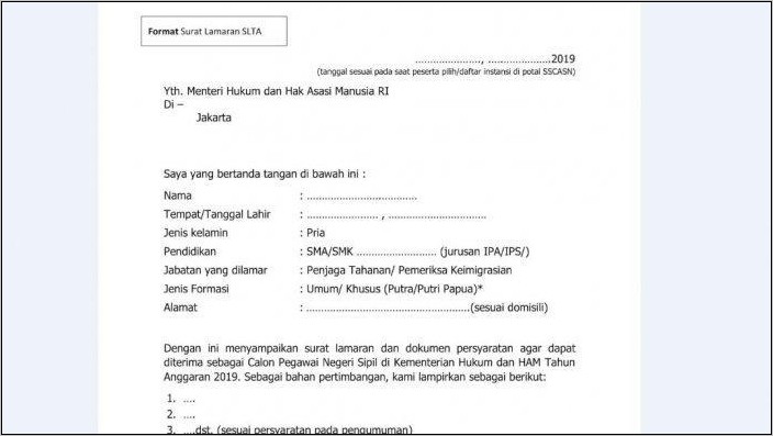 Contoh Surat Lamaran Pppk 2019 Provinsi Riau