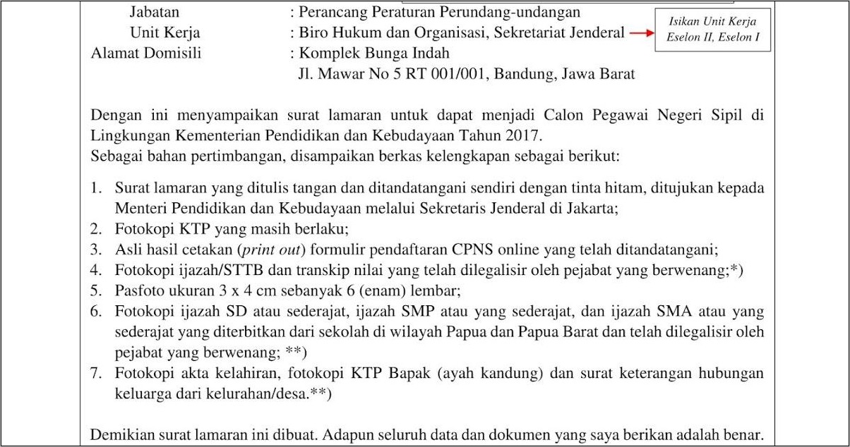Contoh Surat Lamaran Provinsi Jawa Barat