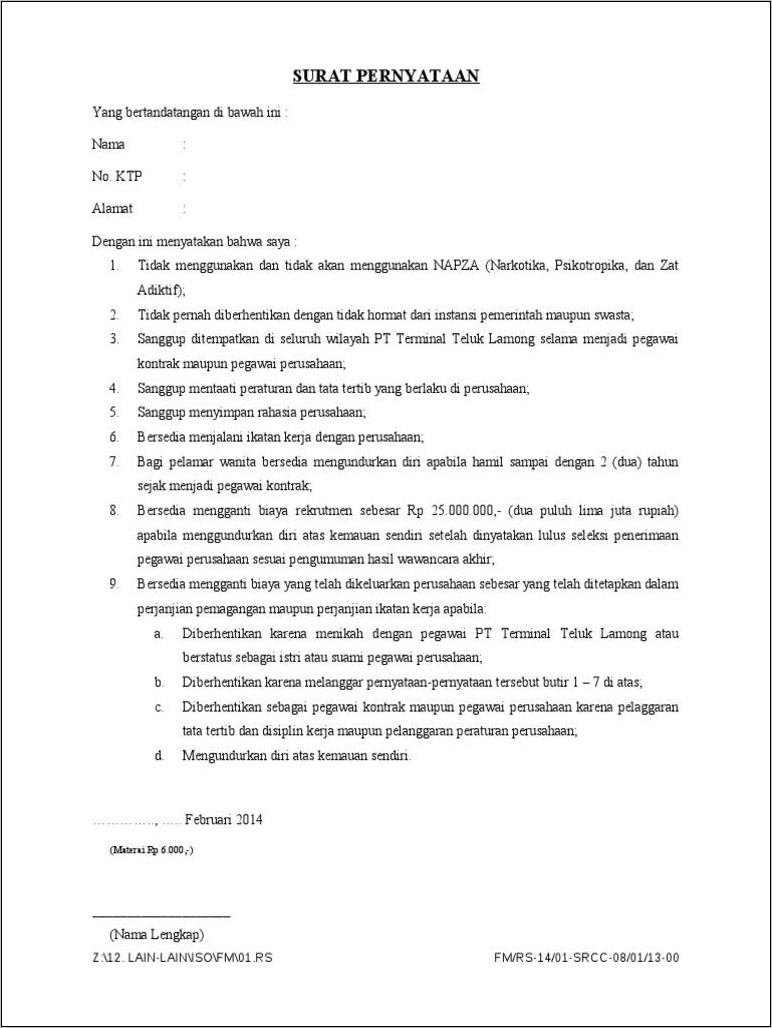Contoh Surat Lamaran Pt Terminal Teluk Lamong