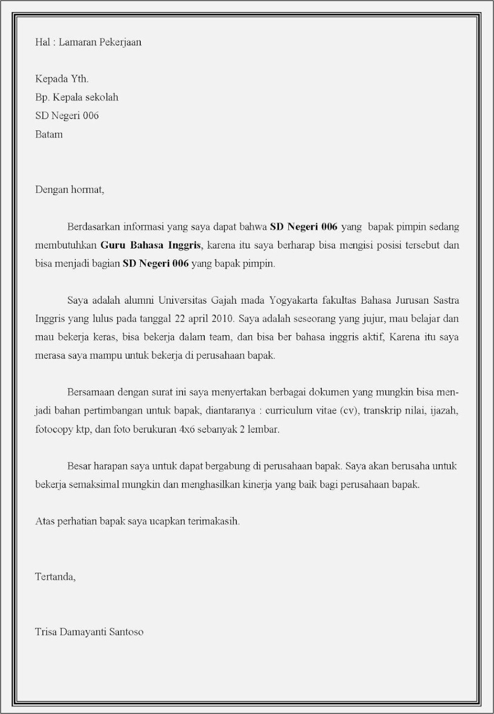 Contoh Surat Lamaran Sekfel