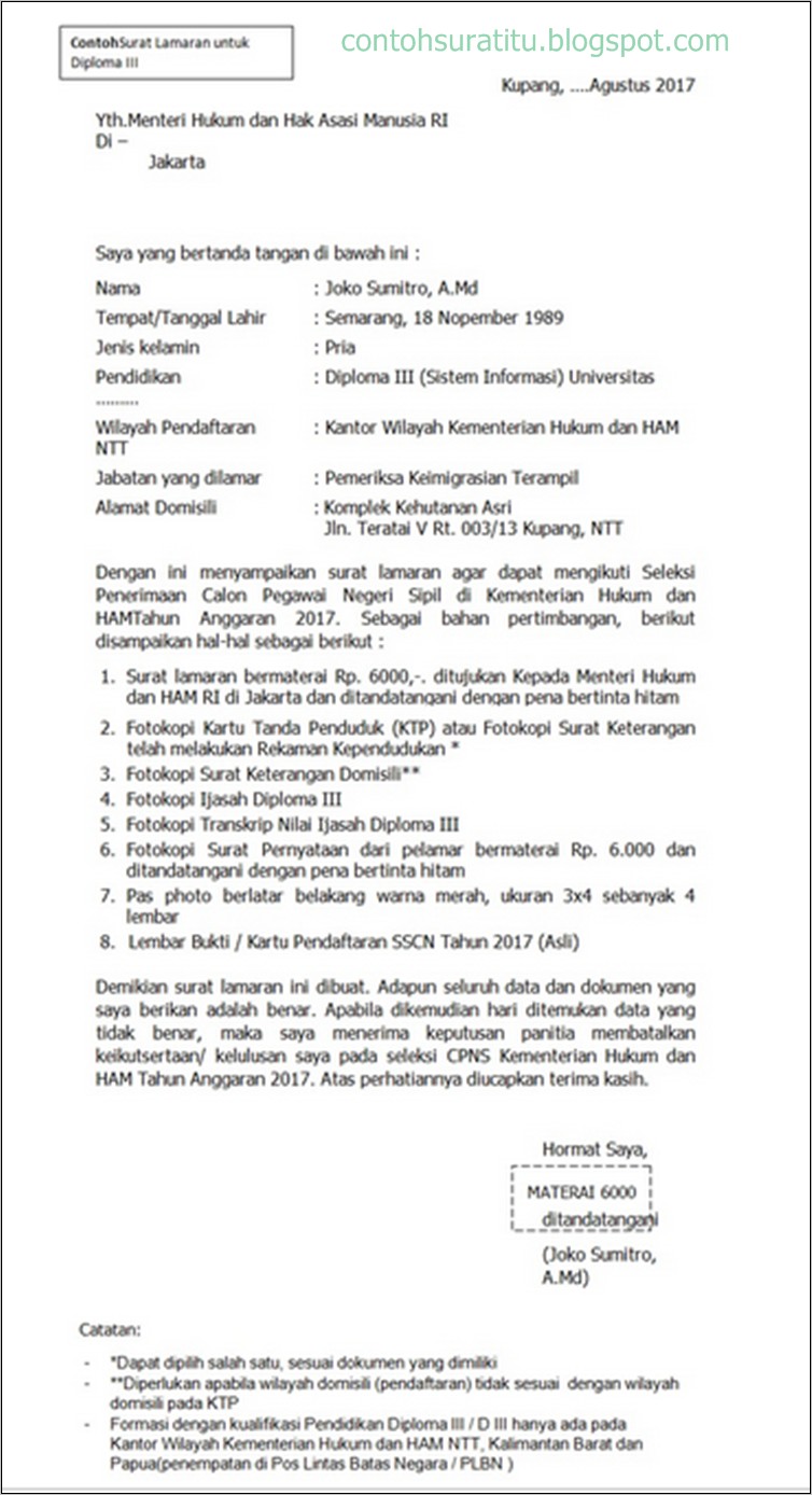 Contoh Surat Lamaran Sscn Untuk Sma