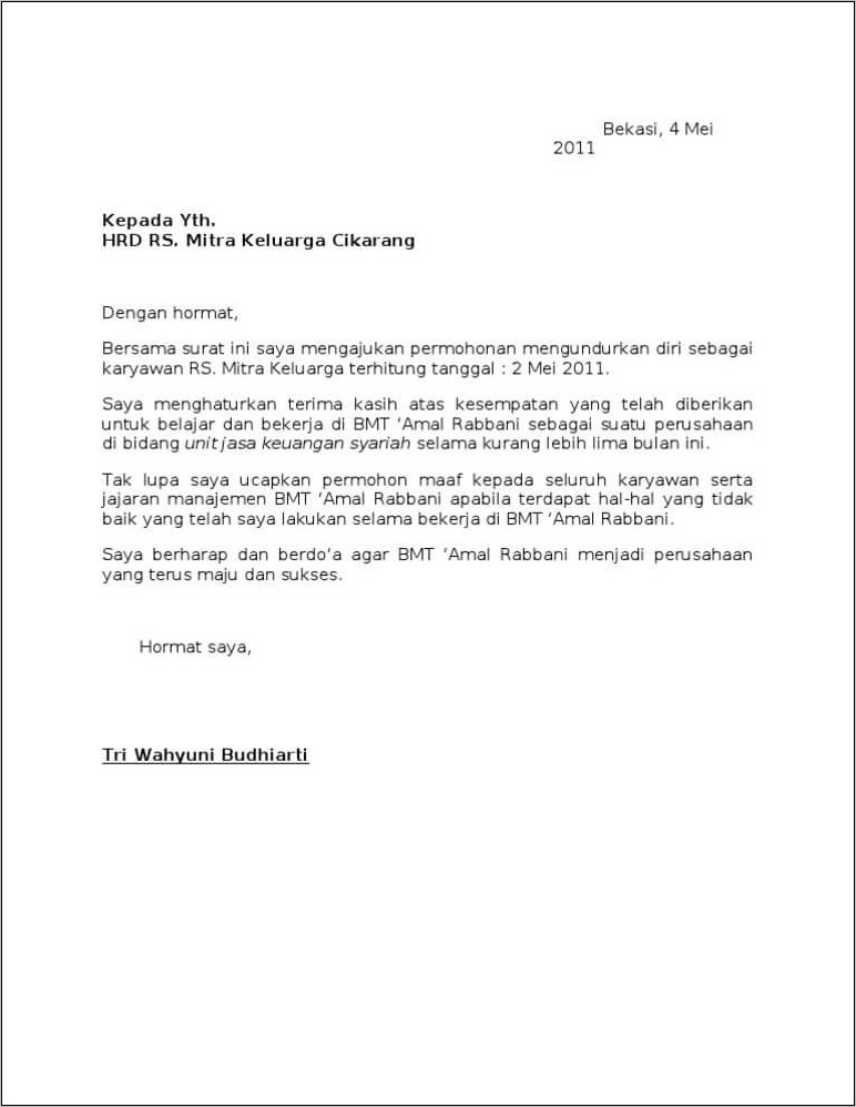 Contoh Surat Lamaran Untuk Bmt