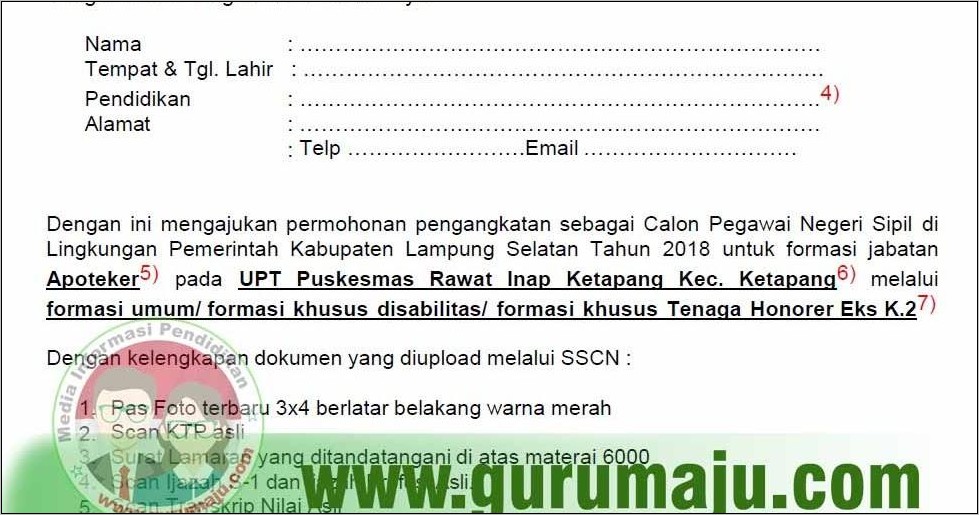 Contoh Surat Lamaran Untuk Cpns Di Pesawaran Lampung